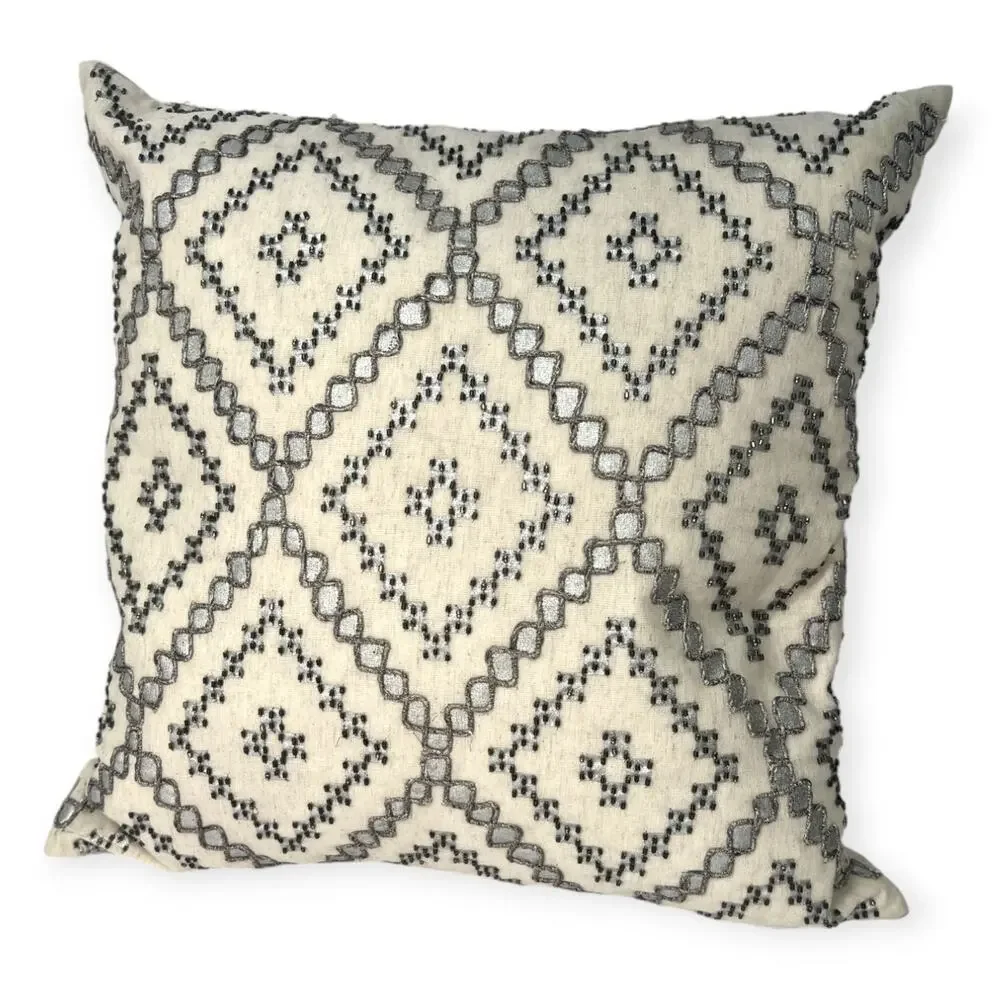 New West Elm Embroidered Embellished Beaded Down Feather Filled 18' X 18